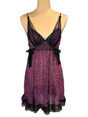 Betsey Johnson Y2K Ruffle Babydoll Dress Sz S Pink Bow Coquette Sexy Romantic